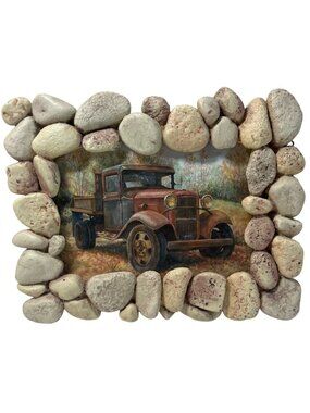Rustic Stone Frame With Vintage Truck Print 4x6 Prinz No. 3537-461 Tabletop Or W